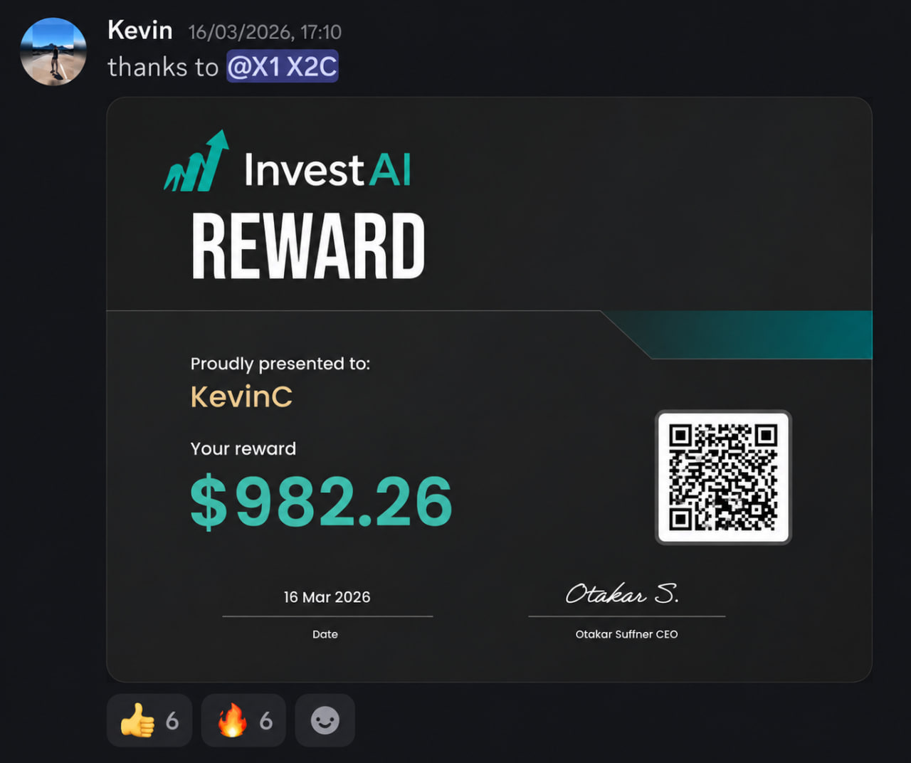 Verified Invest AI member payout screenshot