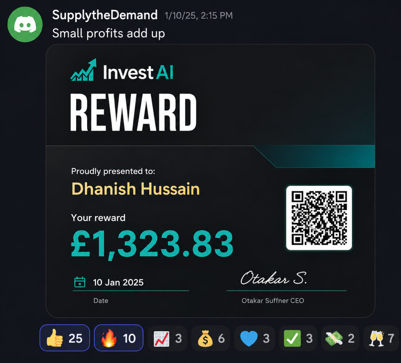 Verified Invest AI member payout screenshot